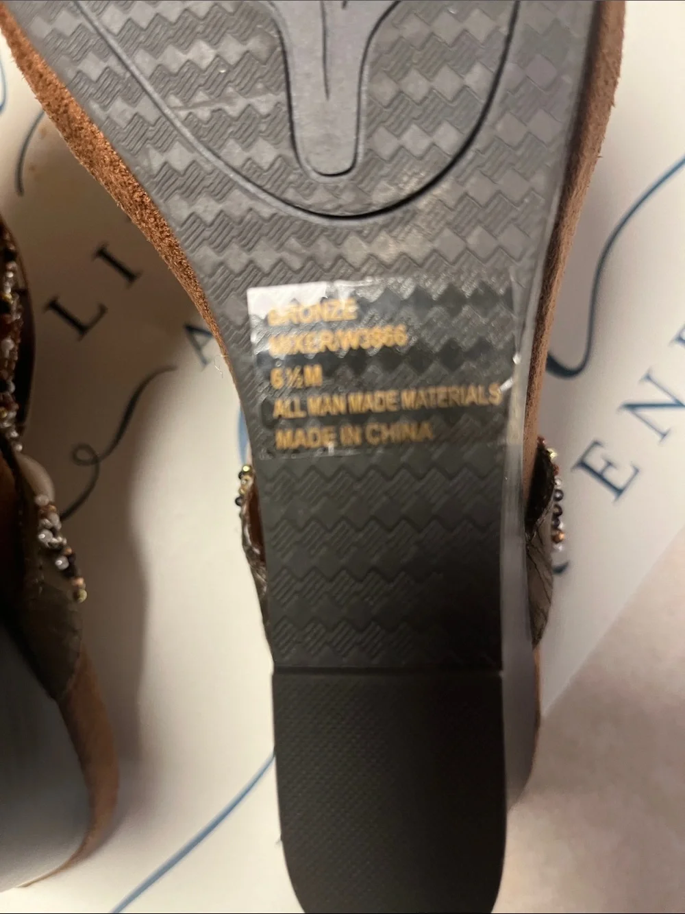 White Mountain Brown Beaded Thong Sandals with White Stone Accents